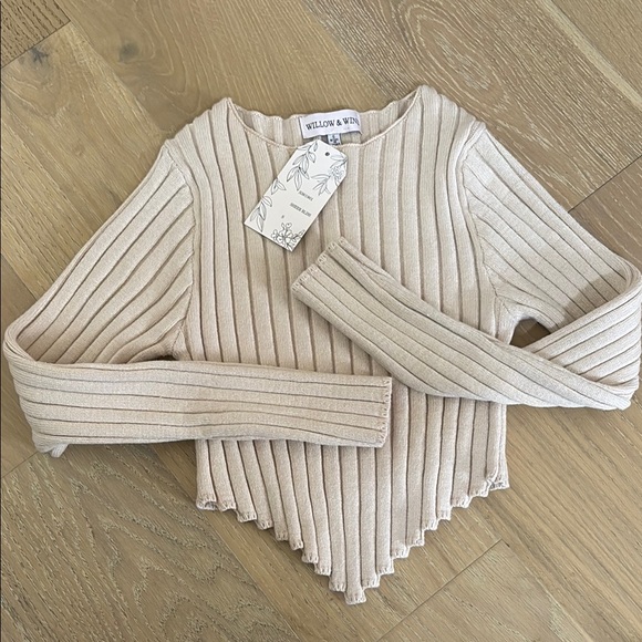 Beige Ribbed cropped Sweater - Picture 4 of 5